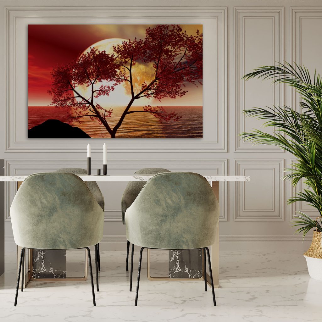 Obraz cyfrowy - czerwony księżyc za drzewami » Artpasaż dekoracje ścian