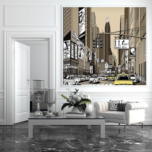 nowoczesna fototapeta z rysunkowym miastem