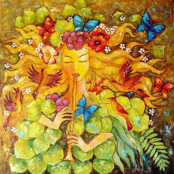 hit tapeta z kobietą grającą na flecie