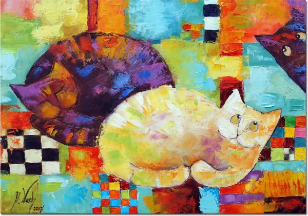 obraz trzy koty na kanapie