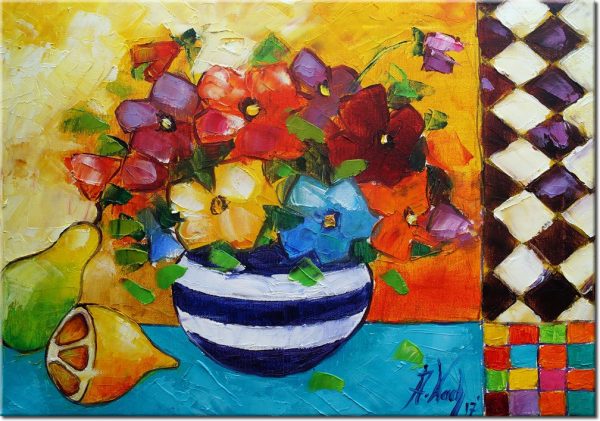 obraz kwiaty i cytryny