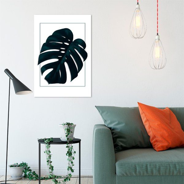 plakat z tropikalnym liściem w ramie