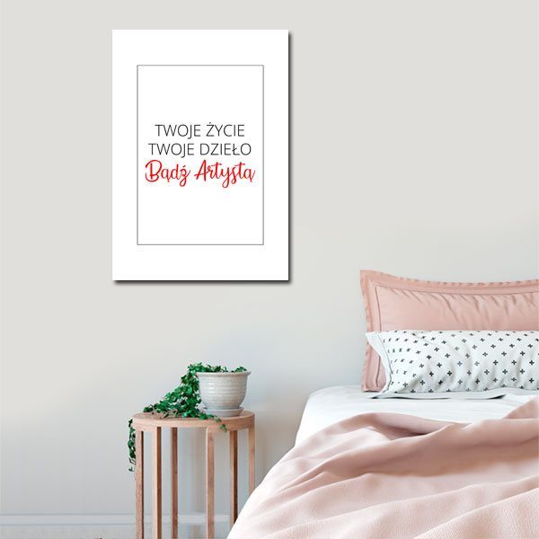 biało-czarny plakat do sypialni z czerwonym kolorkiem