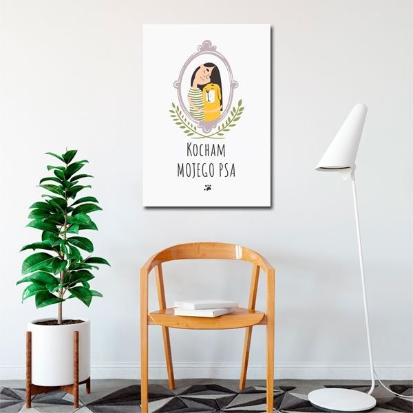plakat do salonu z psem i kobietą