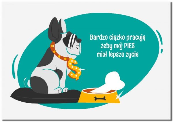 plakat z psem i napisem