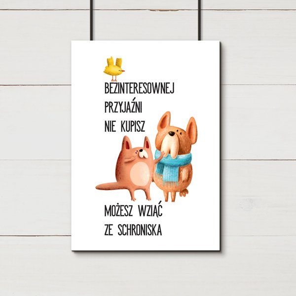 psy z czarnym napisem na plakacie