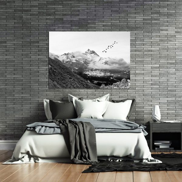 czarno-biały krajobraz z motywem gór