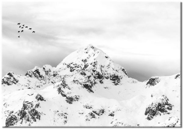góry na czarno-białym plakacie
