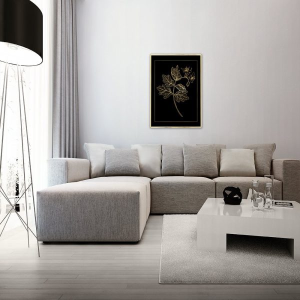 plakat czarny ze złotym kwiatkiem