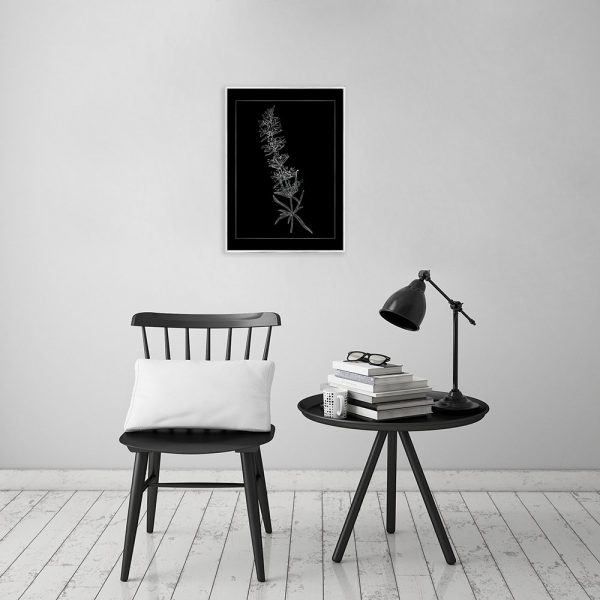 plakat srebrny z kwiatem