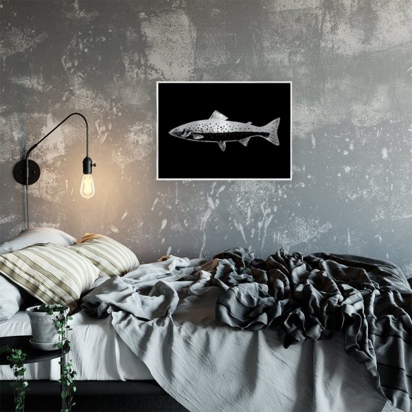 czarny plakat z motywem rybki