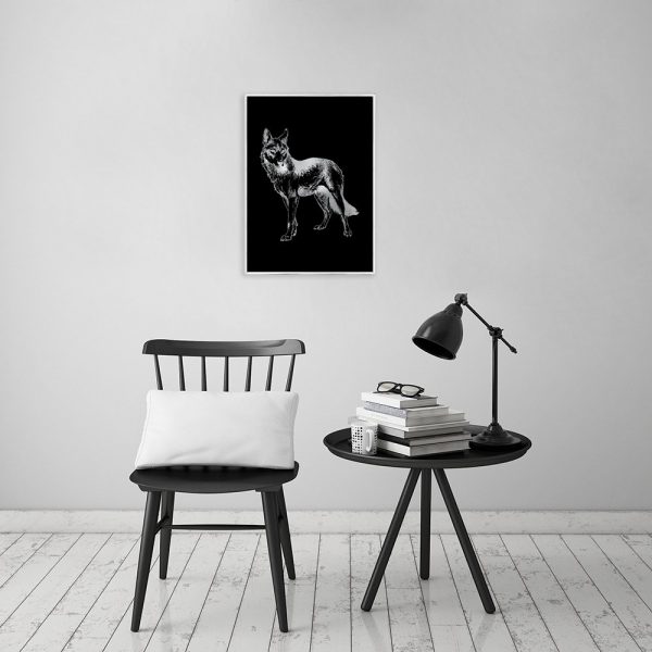 srebrny wilk na plakacie