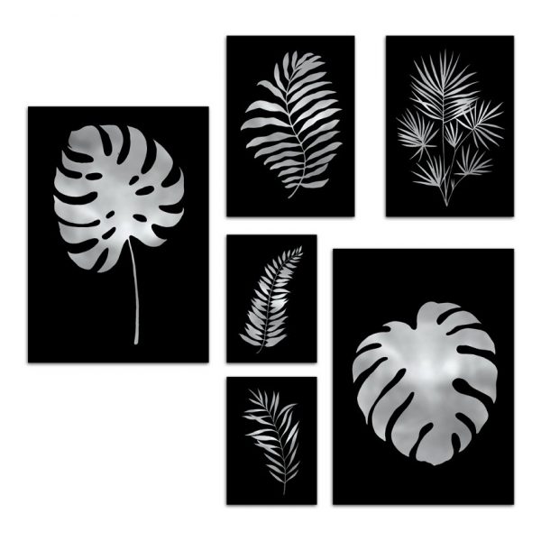 zestaw plakatów w srebrnych ramach