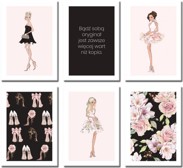 Zestaw plakatów w różowym kolorze do dekoracji sypialni