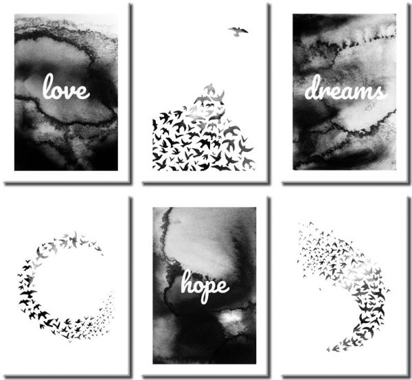 Galeria plakatów czarno-białych z motywem ptaków