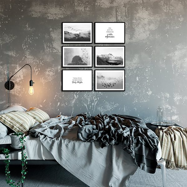 Plakaty w zestawie z motywem gór i ptaków