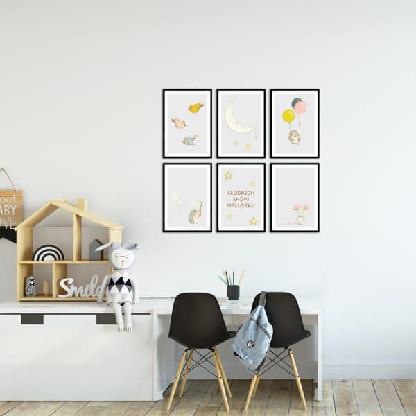 Plakaty z motywem zwierząt i napisem w zestawie