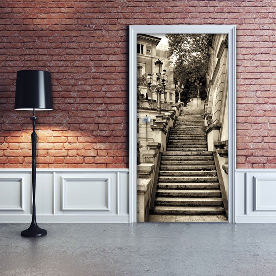 naklejka na drzwi kamienne schody