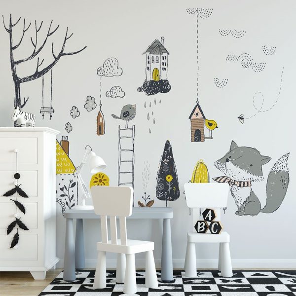 Szara tapeta na ścianę do pokoju dziecięcego