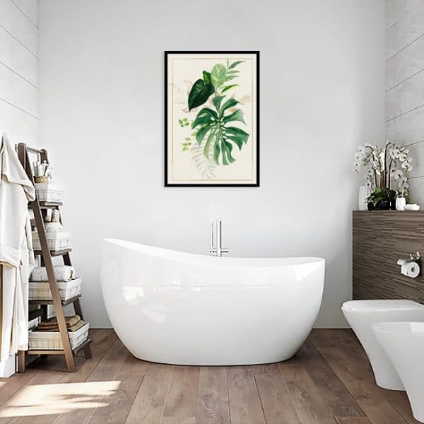 liście na plakacie do łazienki