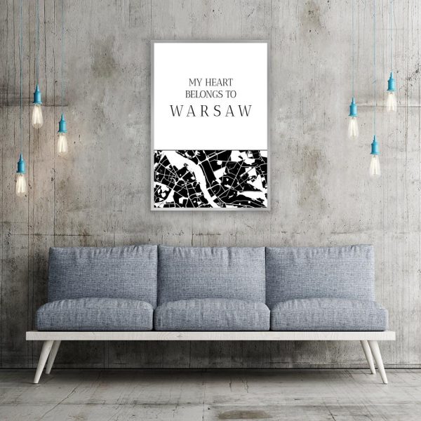 Plakat z mapą Warszawy do salonu