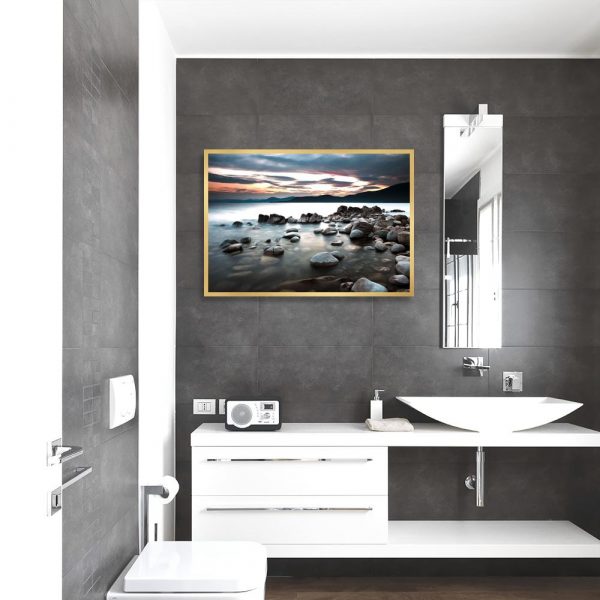 Plakat zachód słońca nad jeziorem