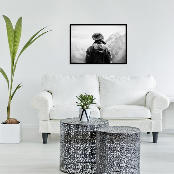 Plakat turysta i góry