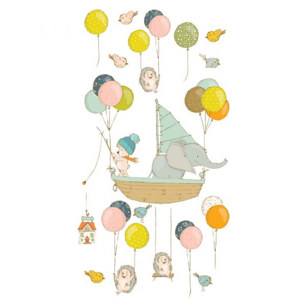 Kolorowa naklejka na ścianę żaglówka i baloniki