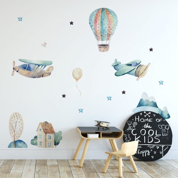 Naklejka na ścianę z motywem gwiazd i samolotów