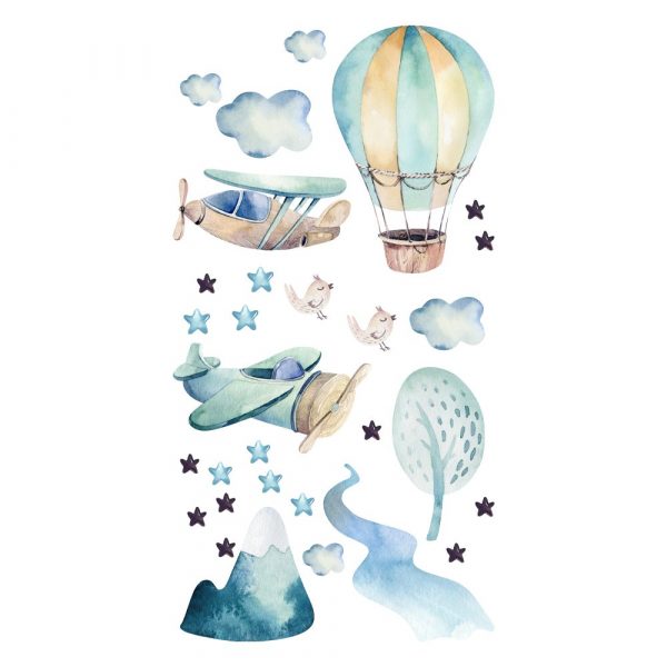 Niebieska naklejka ścienna z samolotami