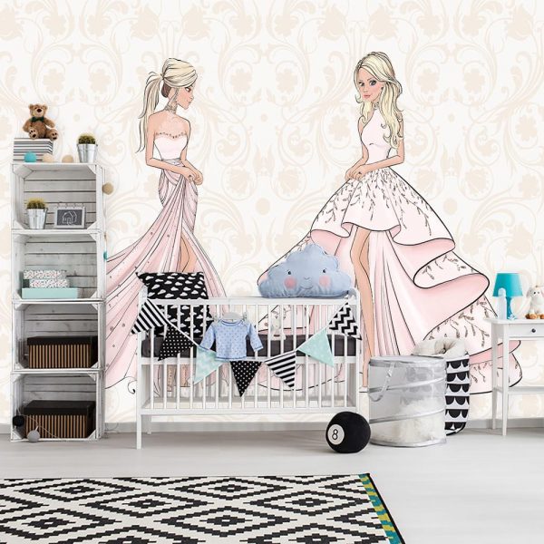 Tapeta lalki w różowych sukniach