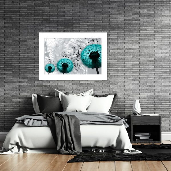 Plakat z turkusowymi dmuchawcami