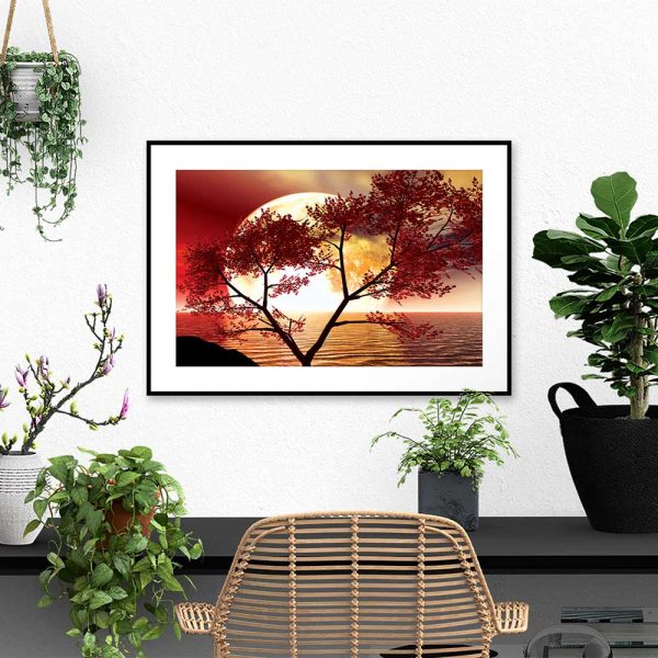 Plakat księżyc i drzewo