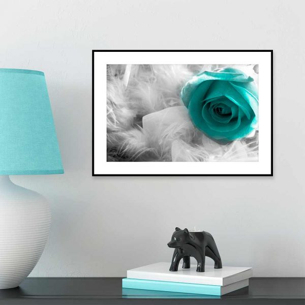 Plakat z motywem piórek i róży