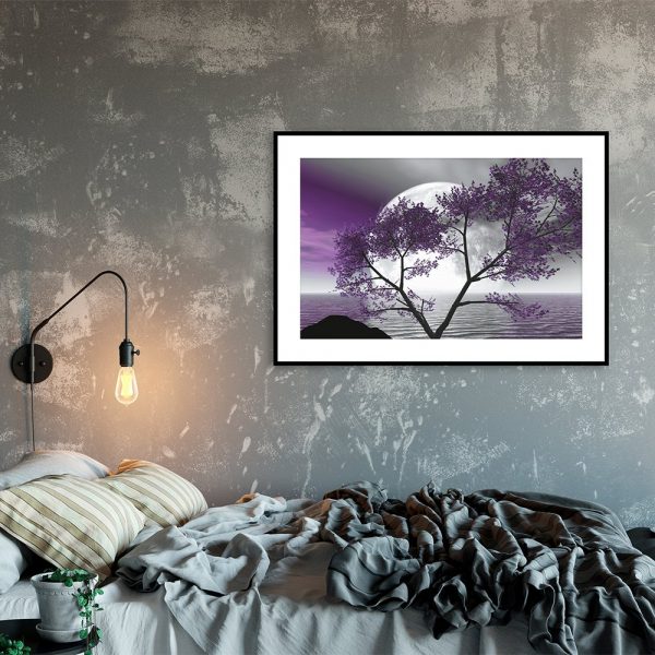 Plakat krajobraz i fioletowe drzewo