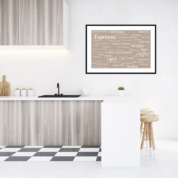 Plakat brązowy z rodzajami kawy