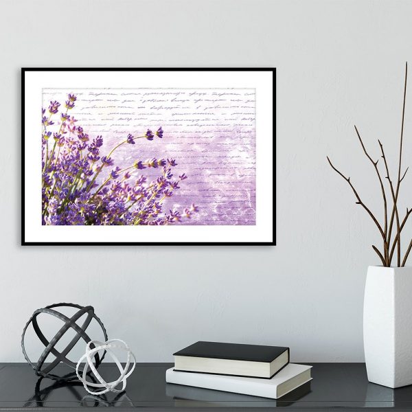 Plakat napisy i lawenda