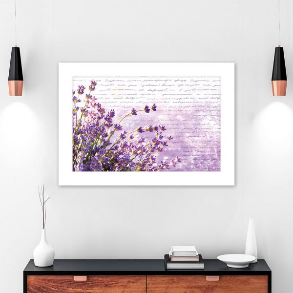 Plakat z napisami i lawendą