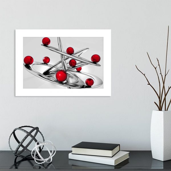 Plakat szary wzór i czerwone kule