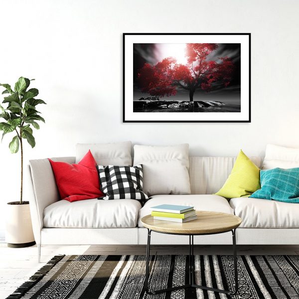 Plakat czerwone drzewo