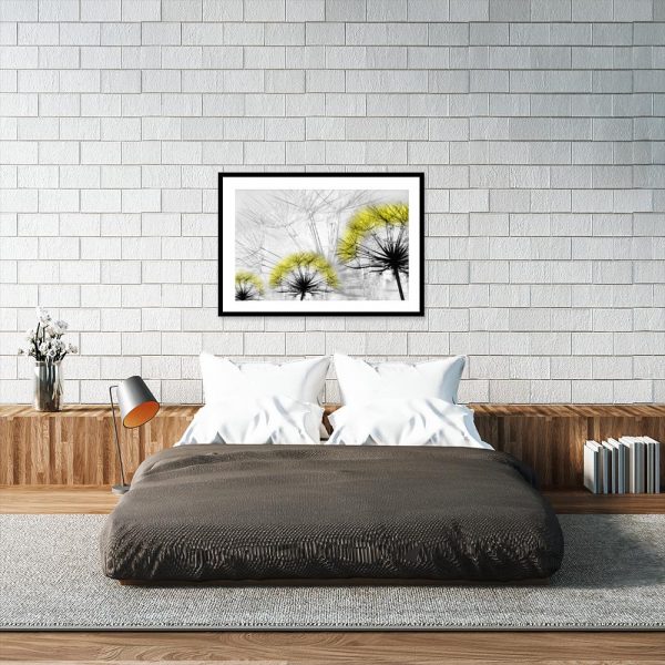 plakat z motywem dmuchawców nad łóżko