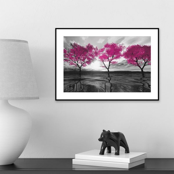 plakat różowe drzewa nad szafkę