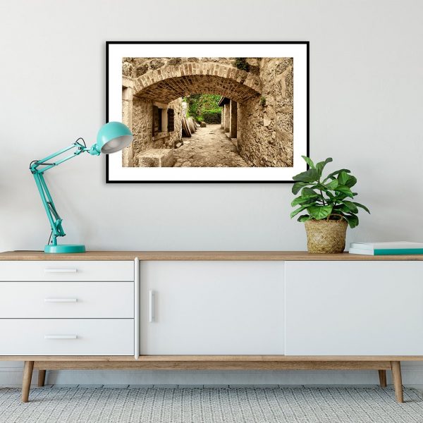 plakat z widokiem miasto w chorwacji na ścianie salonu