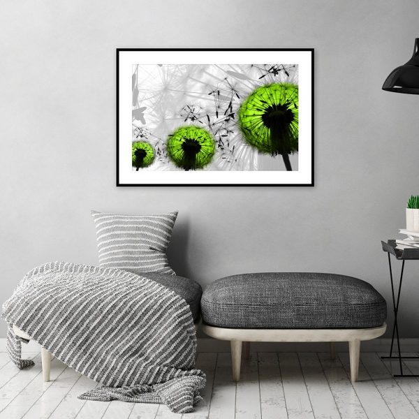 plakat z zielonymi dmuchawcami