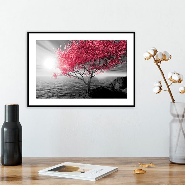 plakat drzewko nad morzem nad stolik