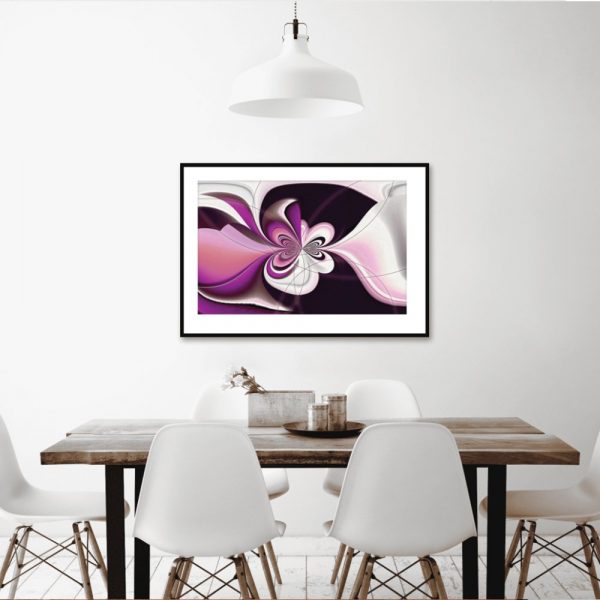 plakat z abstrakcyjnym motywem nad stołem