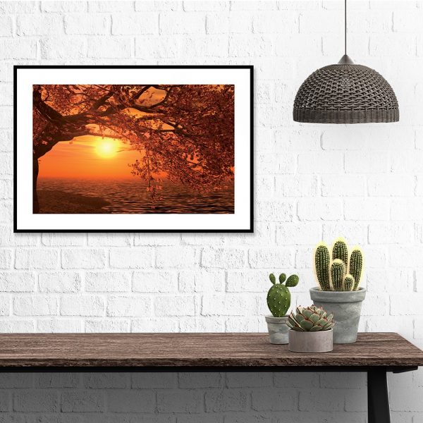 plakat zachód nad jeziorem do salonu