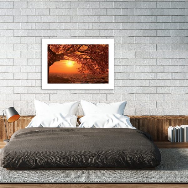 plakat z zachodem nad łóżko