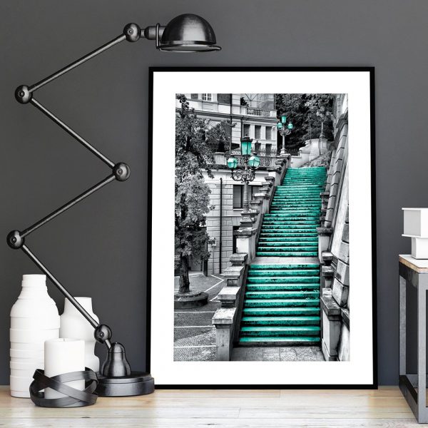 plakat z motywem schodów do salonu
