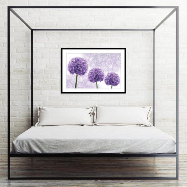 plakaty z fioletowym czosnkiem w sypialni